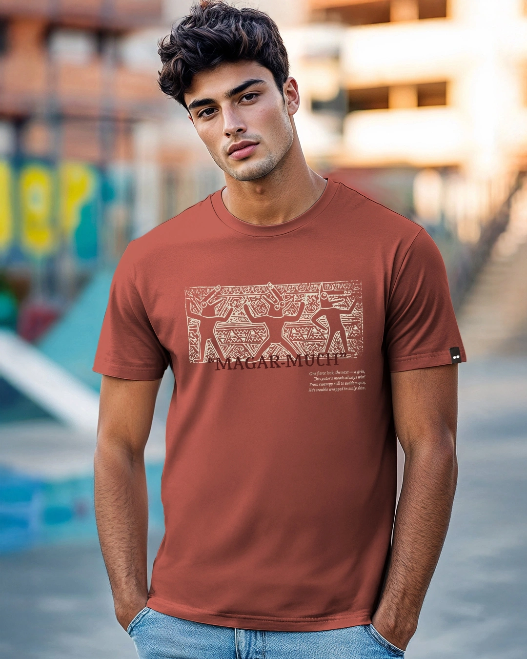 Men's Brick Red Magar Much Graphic Printed T-shirt